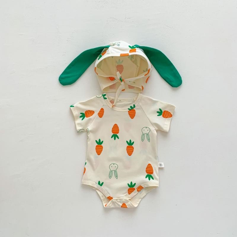 Baby Girl Bunny Short Sleeve Thin Hooded Triangle Romper Onesie Spring Clothes photo 4
