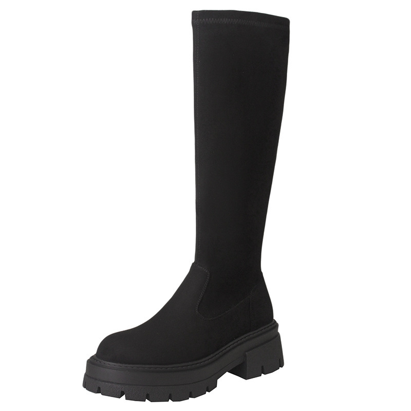 New Womens Mid-heel Stretchy Tall Boots photo 5