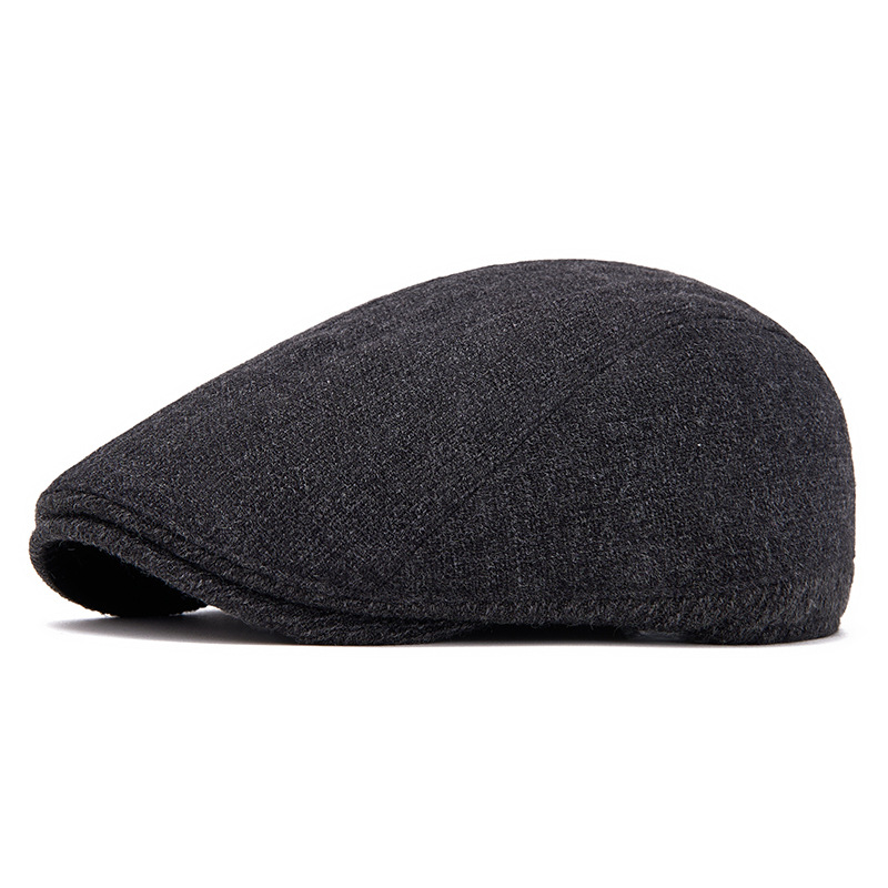 Wool Color-Block Simple Fleece-Lined Warm Retro Newsboy Cap photo 6