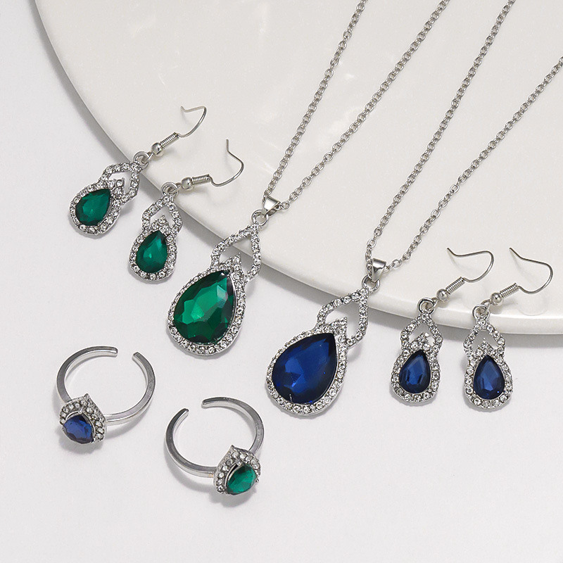 Light Luxury Zircon Necklace Earrings Open Ring Jewelry Suit photo 3