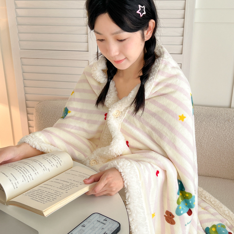 New Korean-style Thickened Milk Velvet Lambswool Shawl Blanket photo 4