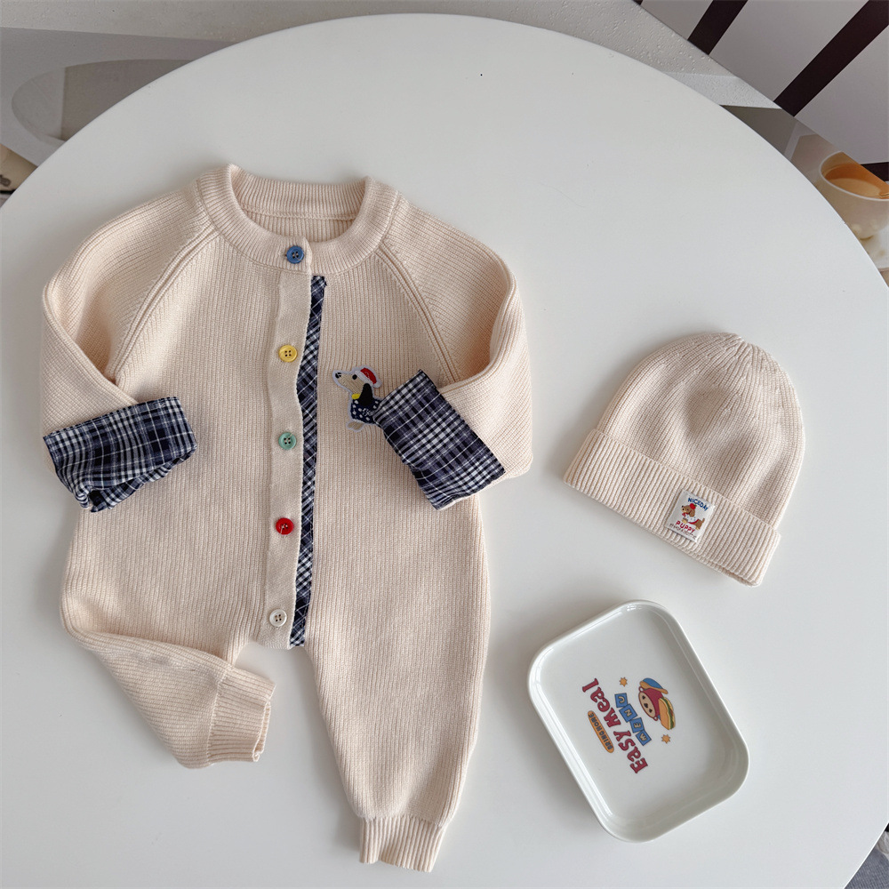 Trendy Knitted Wool Romper Two-piece Set Dachshund-themed Onesie photo 4