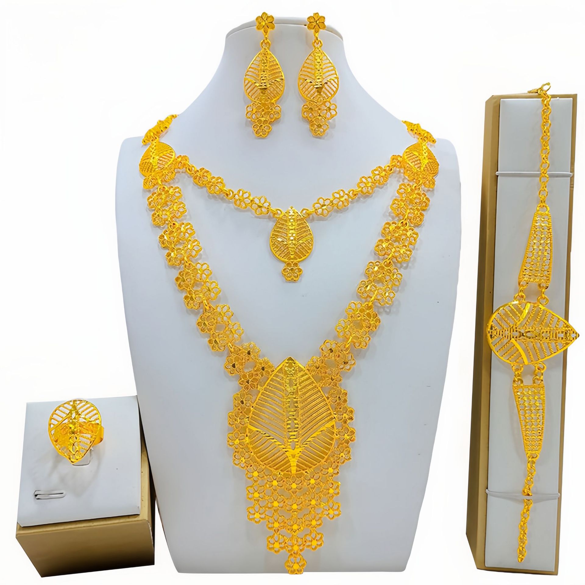 Fashion Women's Necklace Earring Ring Bracelet Suit photo 3