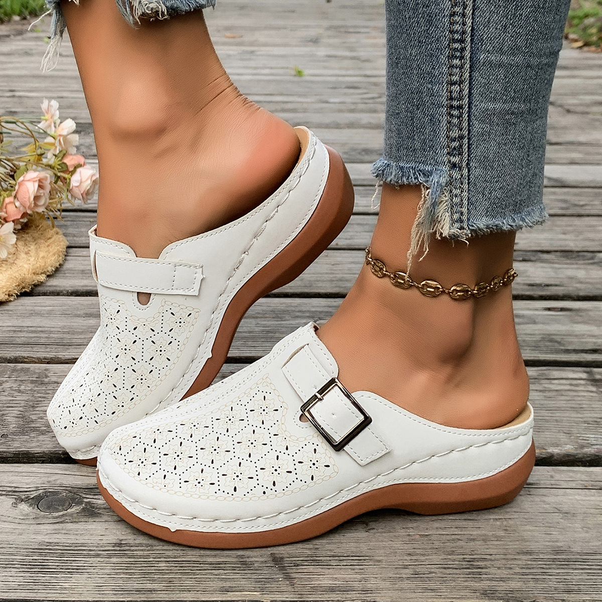Women's Plus-Size Closed-Toe Flat Casual Slide Sandals For Export photo 4