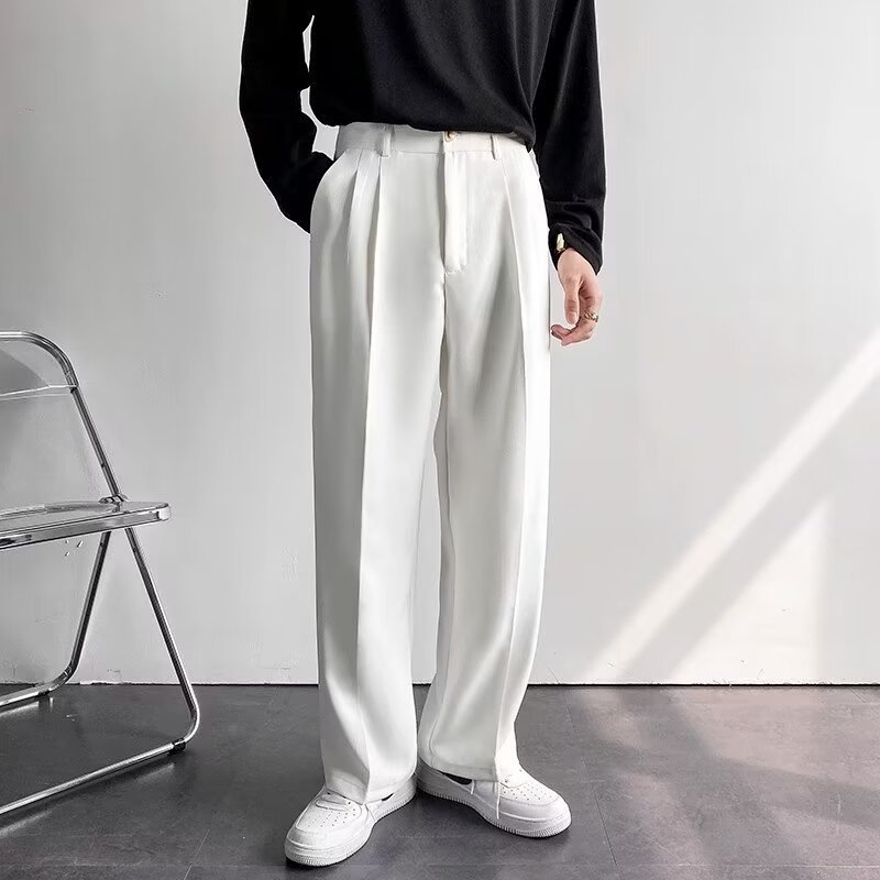 Loose-fitting Straight-leg Trousers Ice-silk White Suit Pants For Men photo 8
