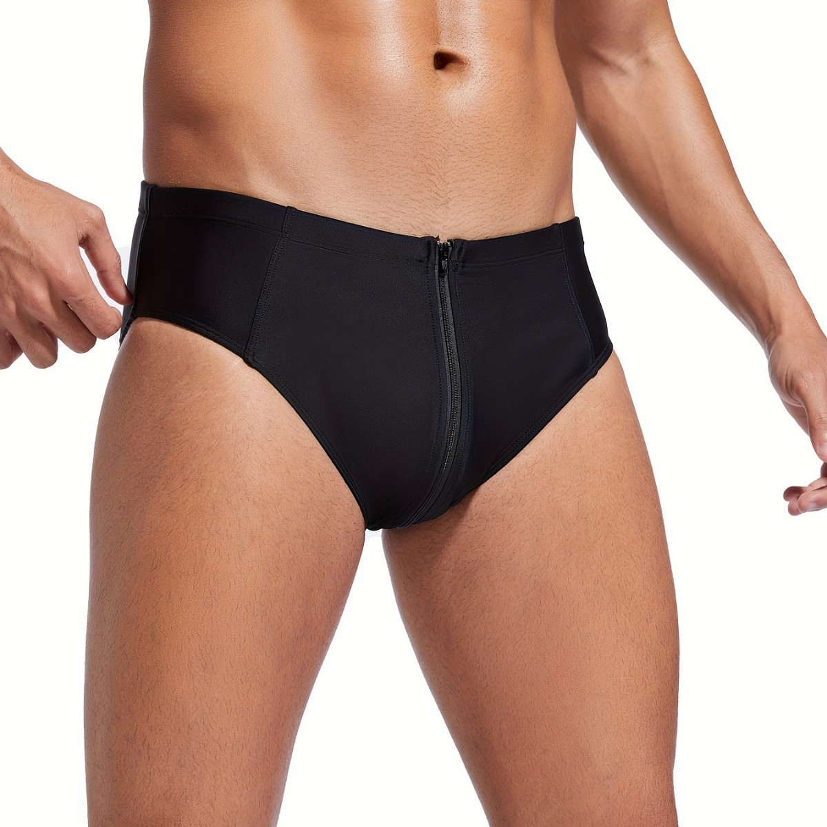 Mens Low-rise Solid-color Brief Swim Trunks photo 1