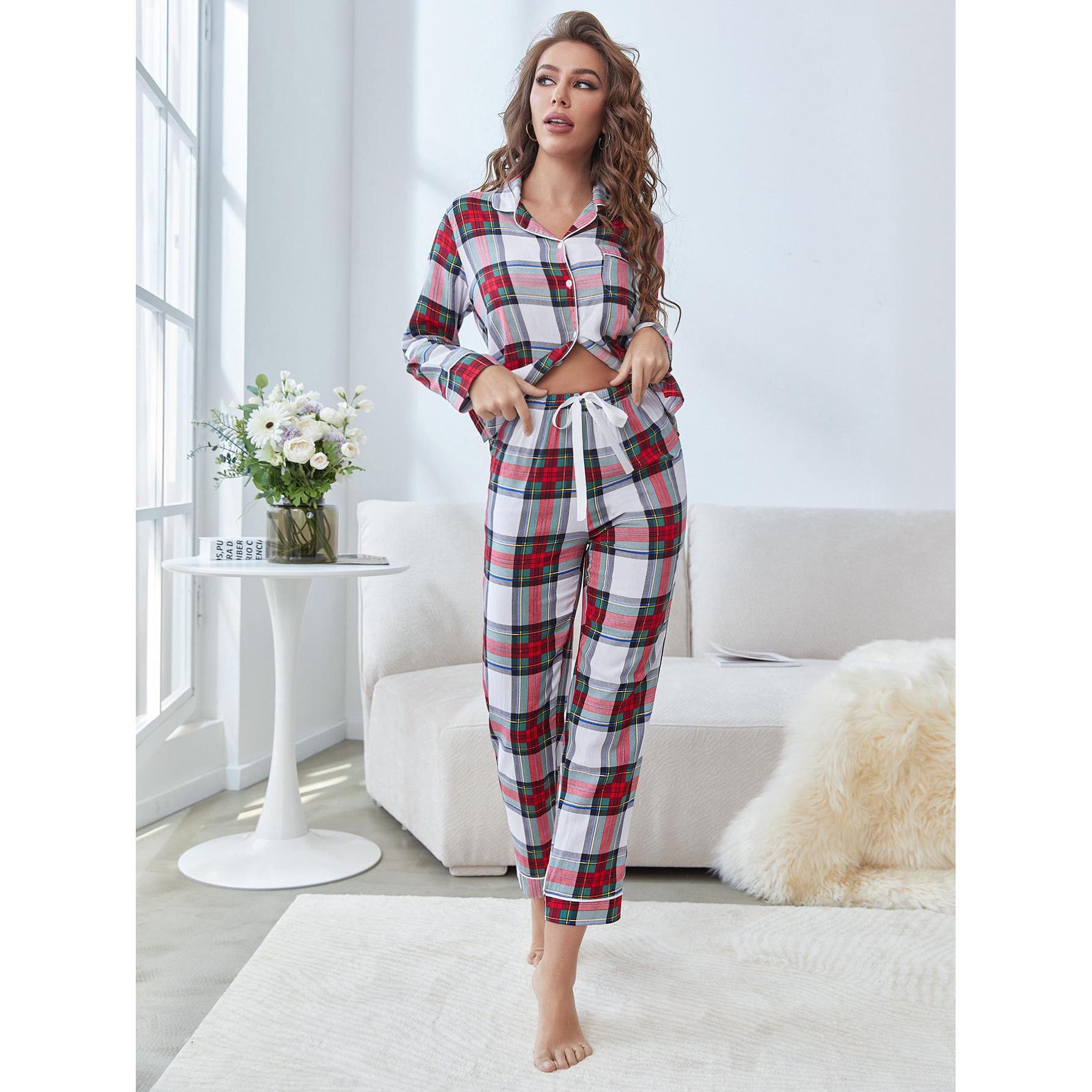 Women's Fashion Casual Cardigan Contrast Color Home Wear Suit photo 7