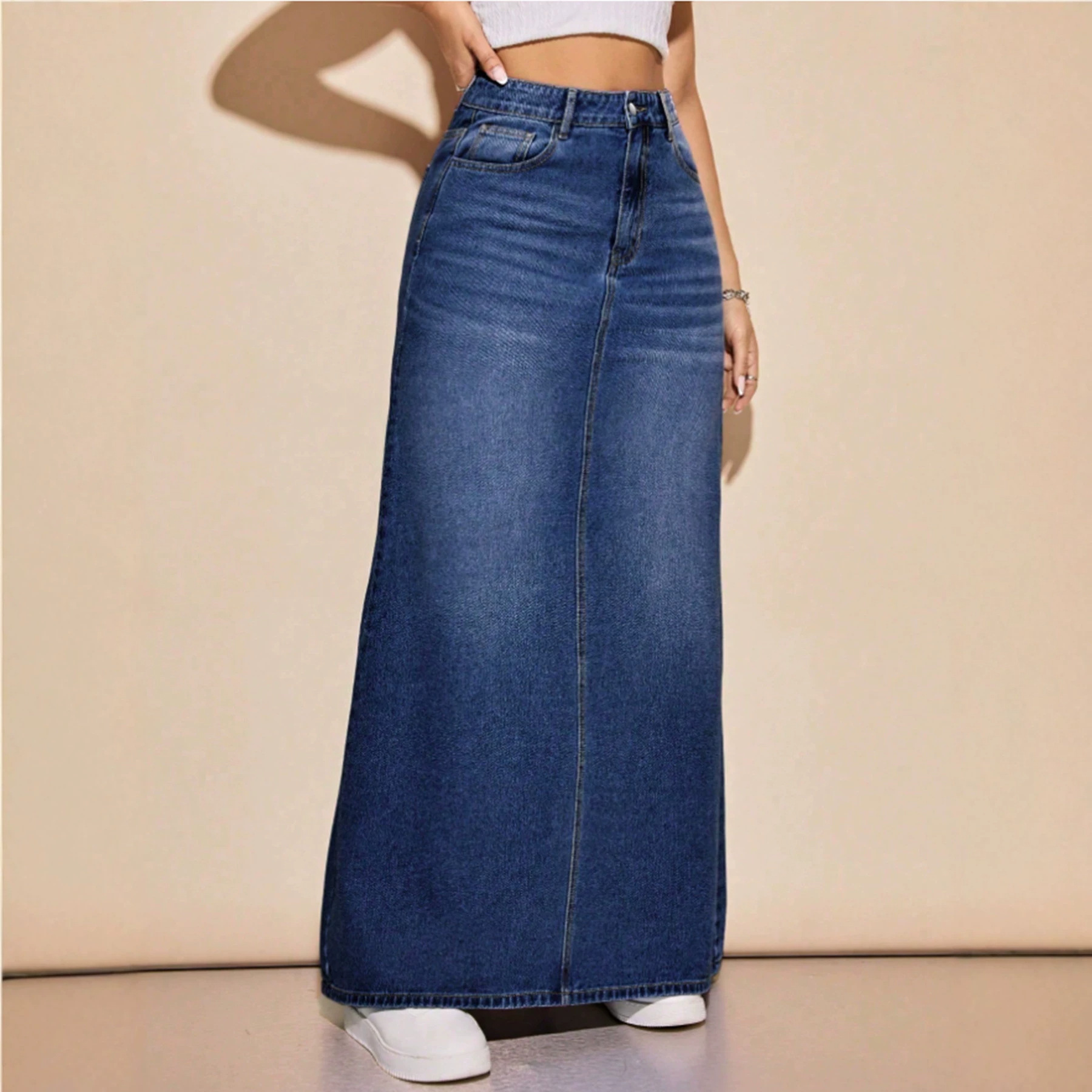 Womens Slimming, Versatile, Washed-look Denim Skirt photo 4