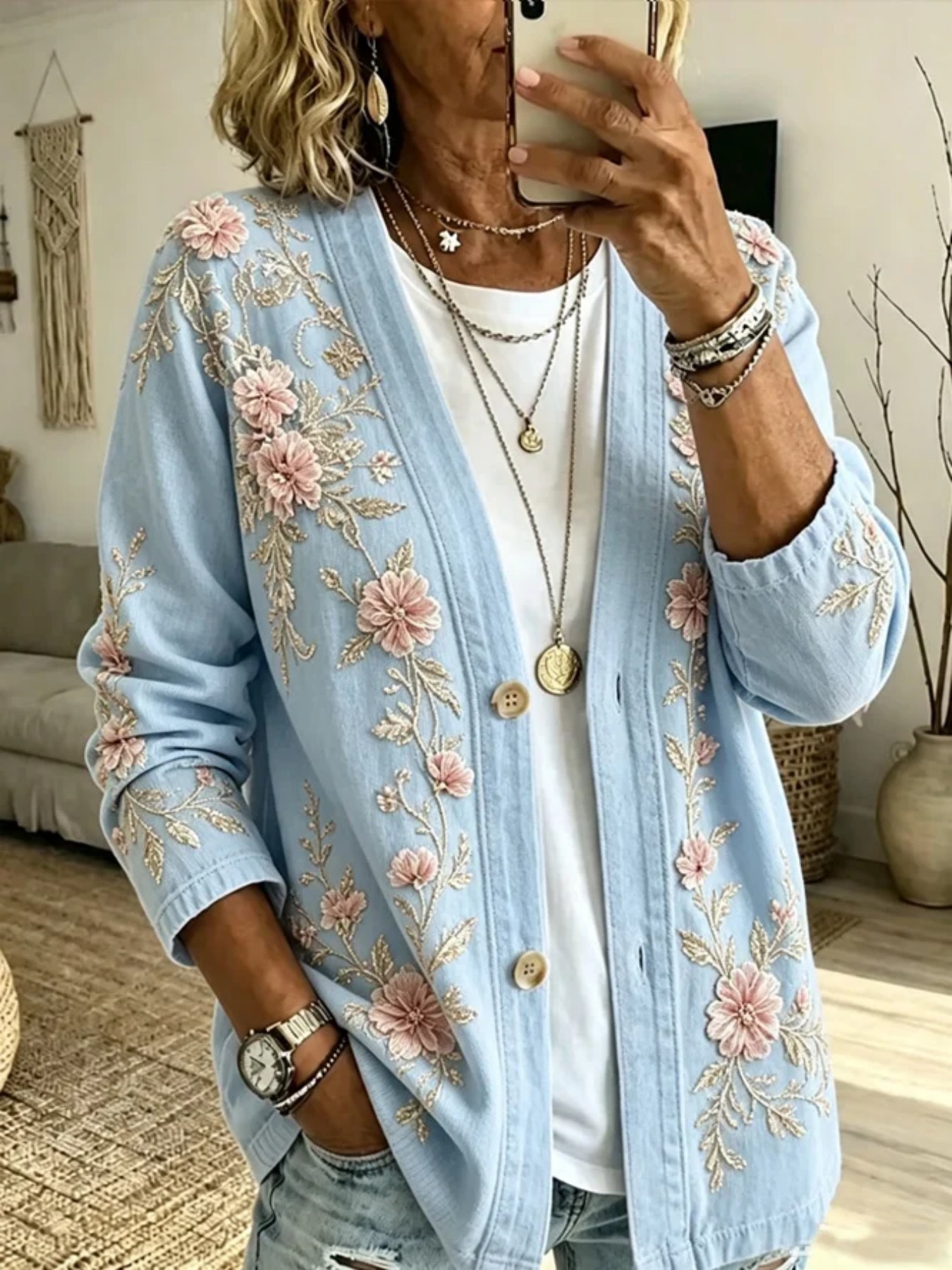 Printed Long-sleeve Cardigan With Two Buttons photo 2