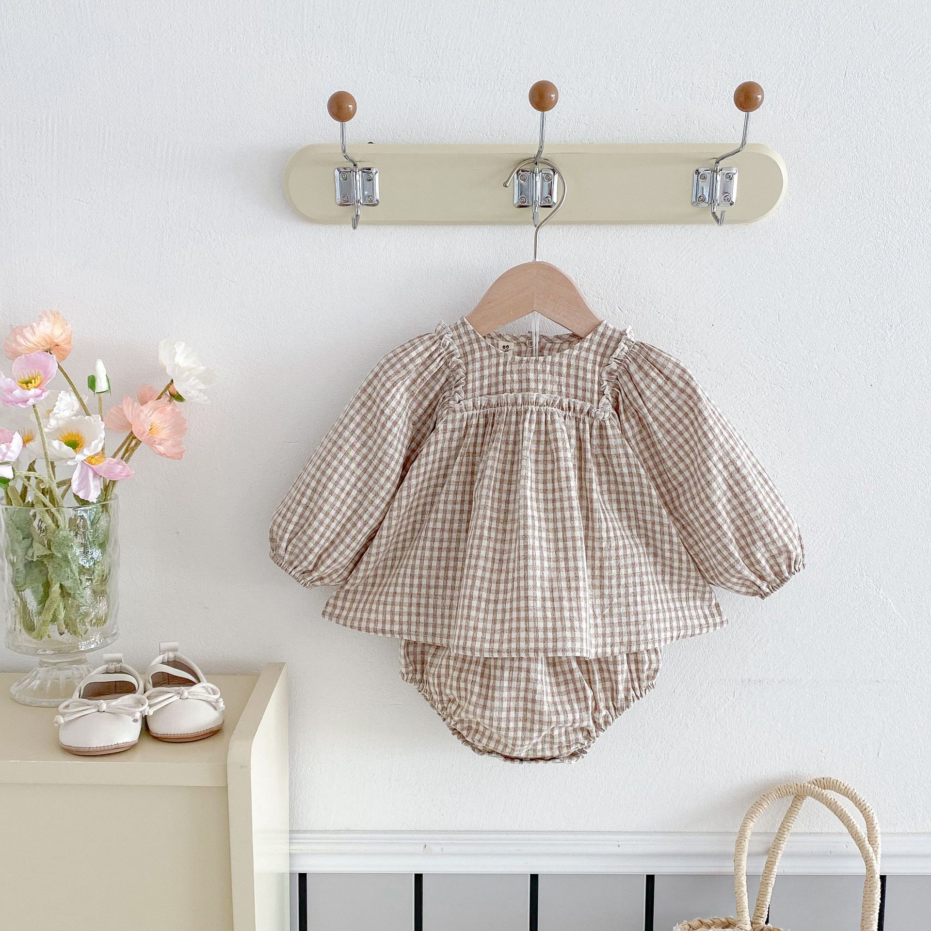 Embroidered Plaid Baby Girl Bloomers Set Cotton photo 2