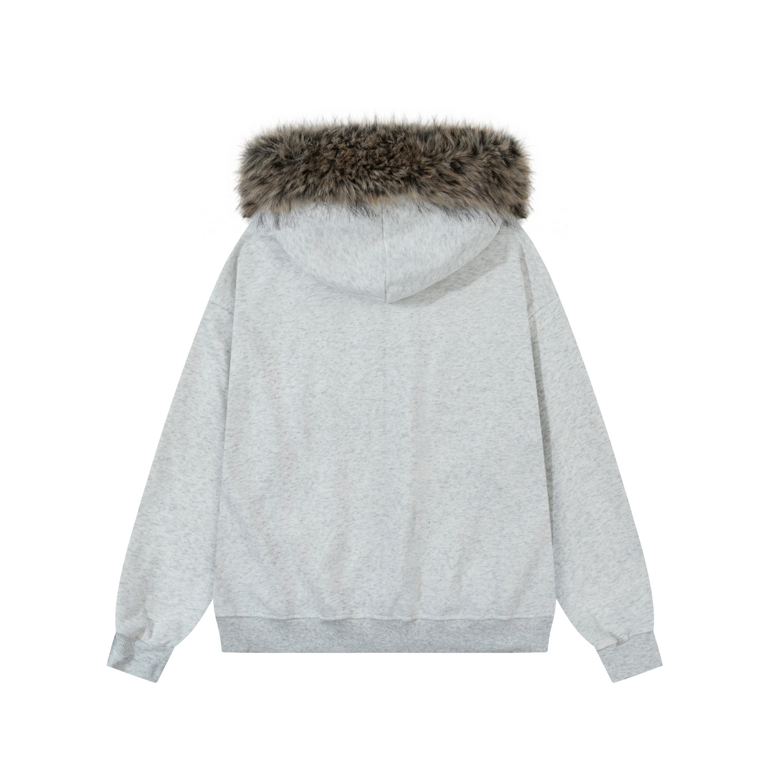 Detachable Fur Collar Rhinestone Detailing Washed Finish Zip-up Hoodie photo 6
