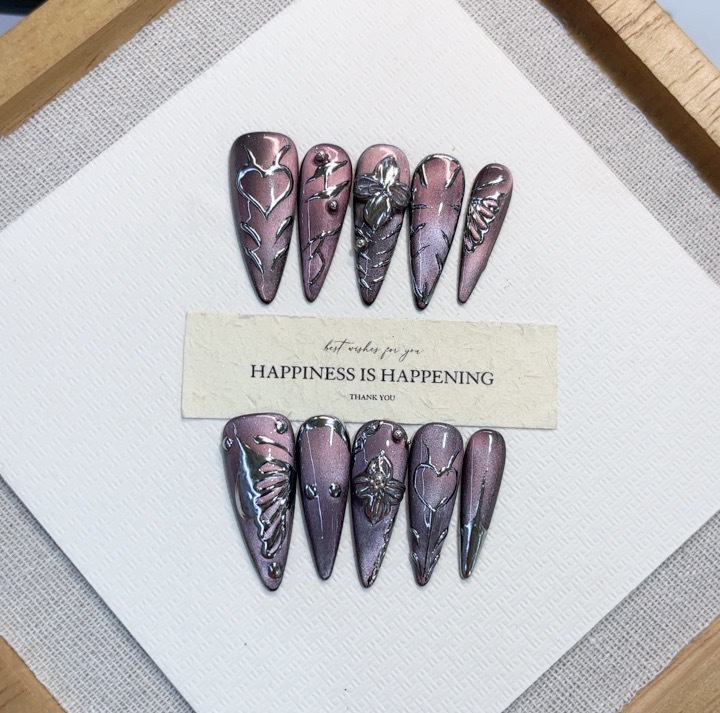 New Autumn Winter Fully Hand Painted Carved Design Elegant Nail Tipspurely Handmade Wear On Nails photo 6