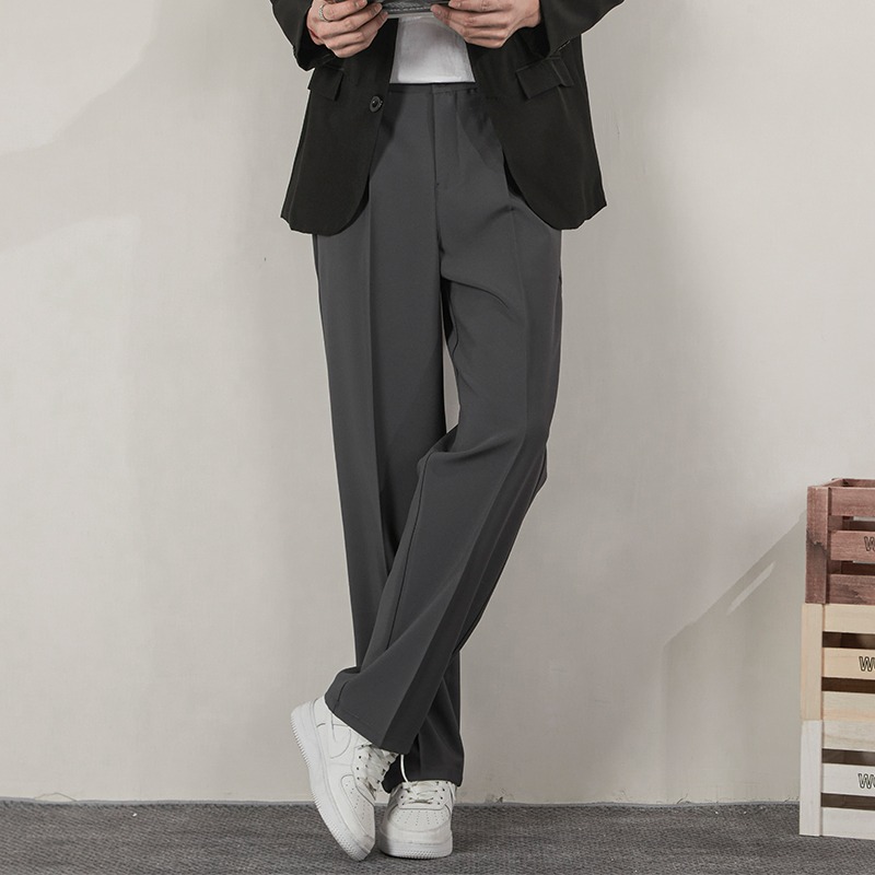 Loose-fitting Straight-leg Trousers Ice-silk White Suit Pants For Men photo 4