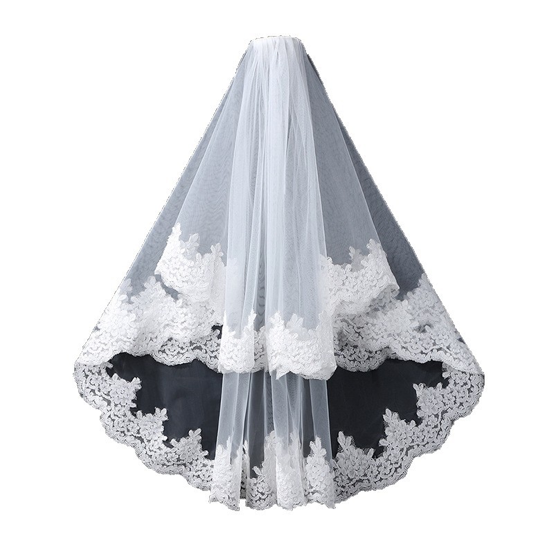 Retro French Double Layer Veil Bride photo 3