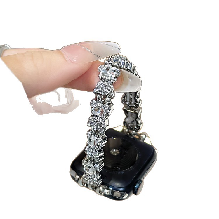 Colored Diamond Fashionable Metal Elastic Watch Strap photo 7