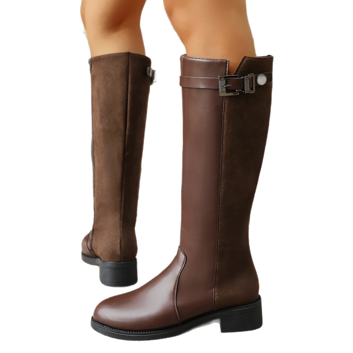 Plus-size Side-zip Suede Belt-buckle Low-heeled Boots For Women photo 6