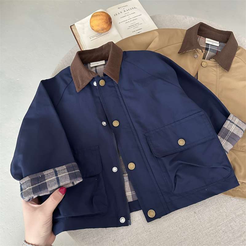 Spring Boys' And Girls' Korean-Style Trendy Plaid Patchwork Jacket photo 1