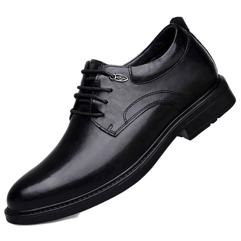 Genuine Leather, Hidden-heel, Thick-soled Black Youth Dress Shoes photo 2