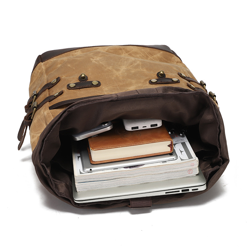 Leisure Travel Bag Water-resistant Canvas Bag With Top-layer Cowhide photo 4