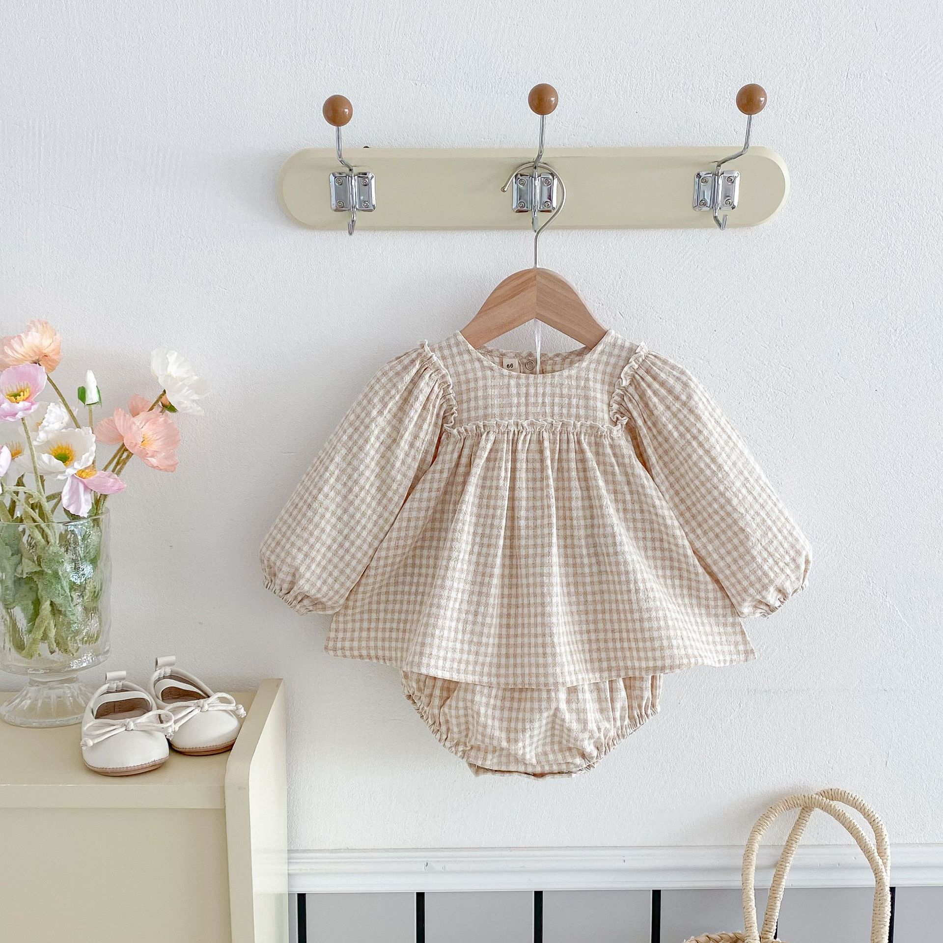 Embroidered Plaid Baby Girl Bloomers Set Cotton photo 4