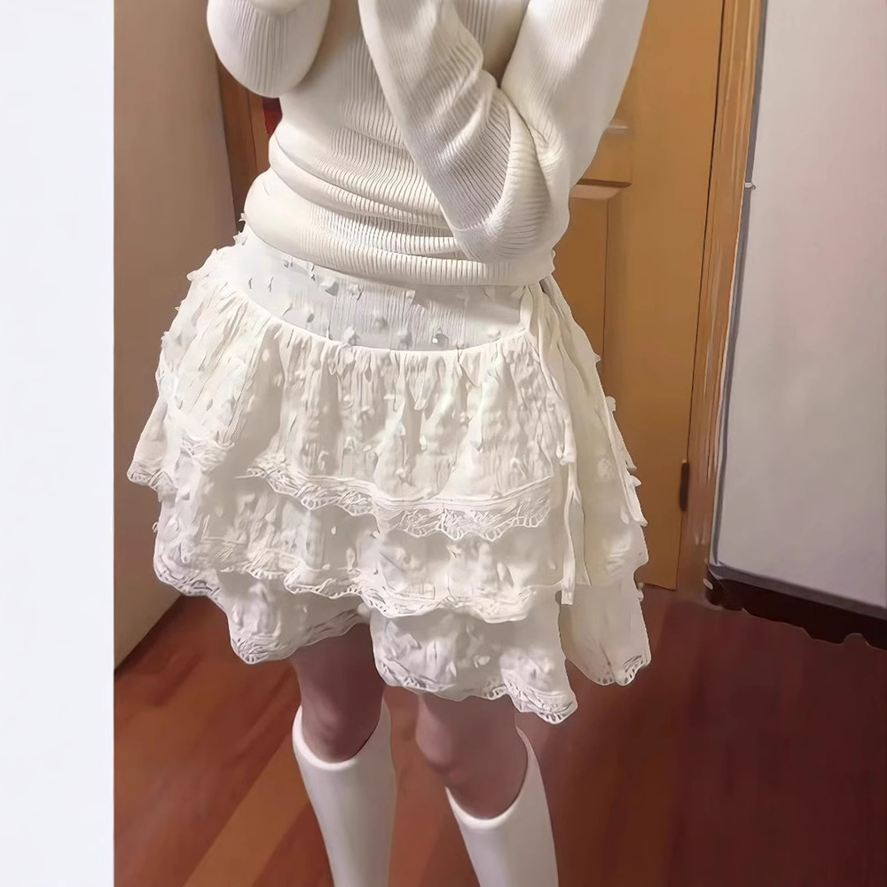 Short Lace-trimmed High-waisted Cake-style Puffy Skirttrendy photo 6