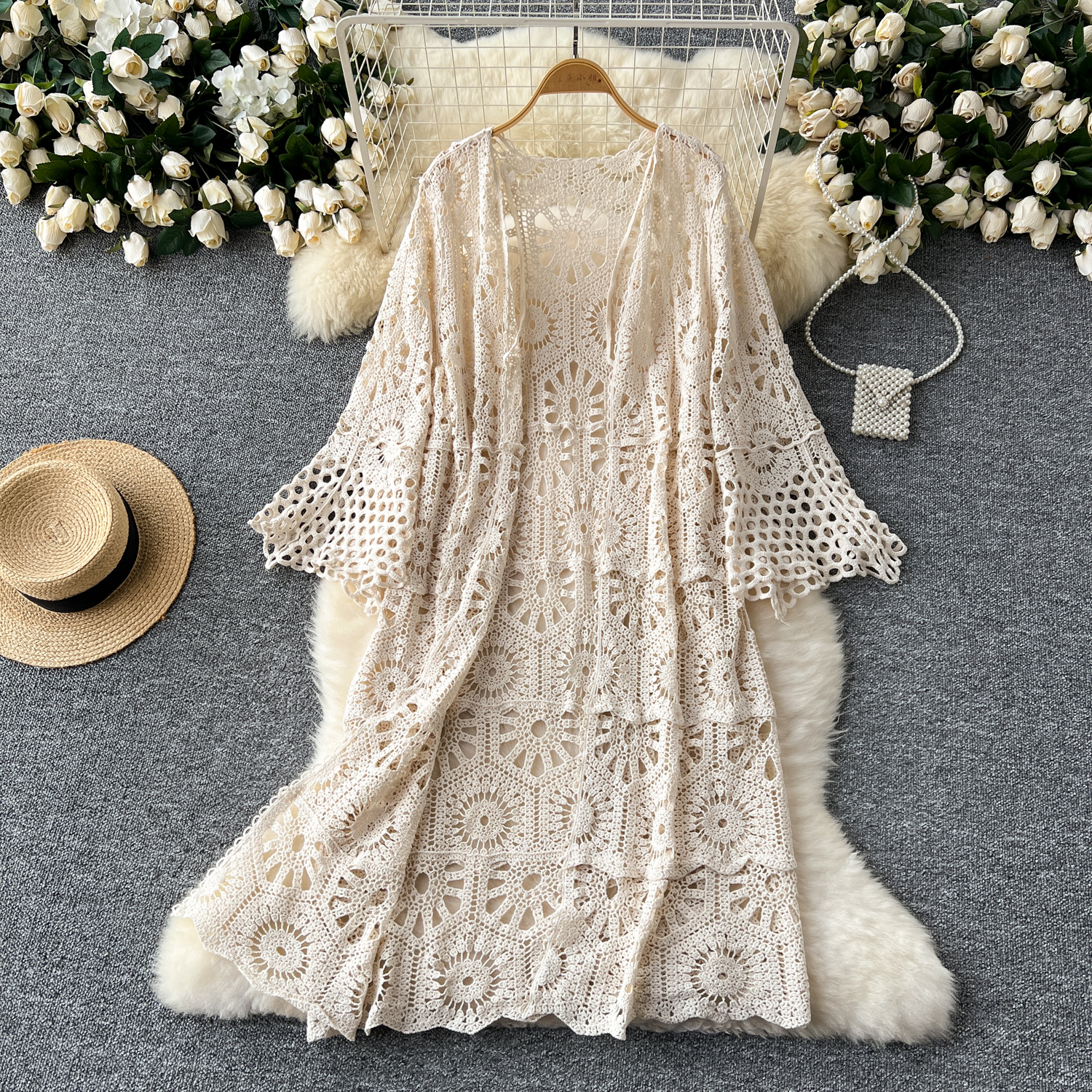 Versatile Slimming Hollow-out Crochet Knit Cardigan Womens Resort-style Outerwear Shawl photo 6
