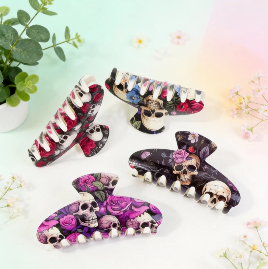 Colorful Skull And Flower Hair Clip Accessory photo 1