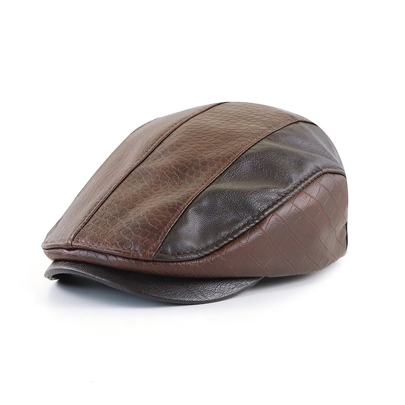 American-style Vintage PU Leather Artistic Patchwork Newsboy Cap photo 8