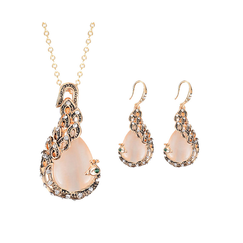 Bridal Jewelry Peacock Gem Necklace Earrings photo 6