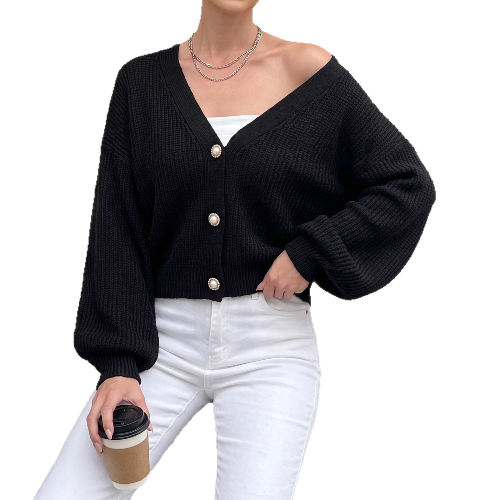 Women's Pearl-button Coat Sweater Cardigan photo 6