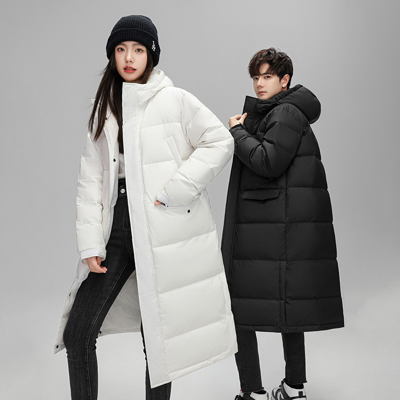 Mens Long Winter White Duck Down Hooded Coat That Goes Below The Knee photo 6