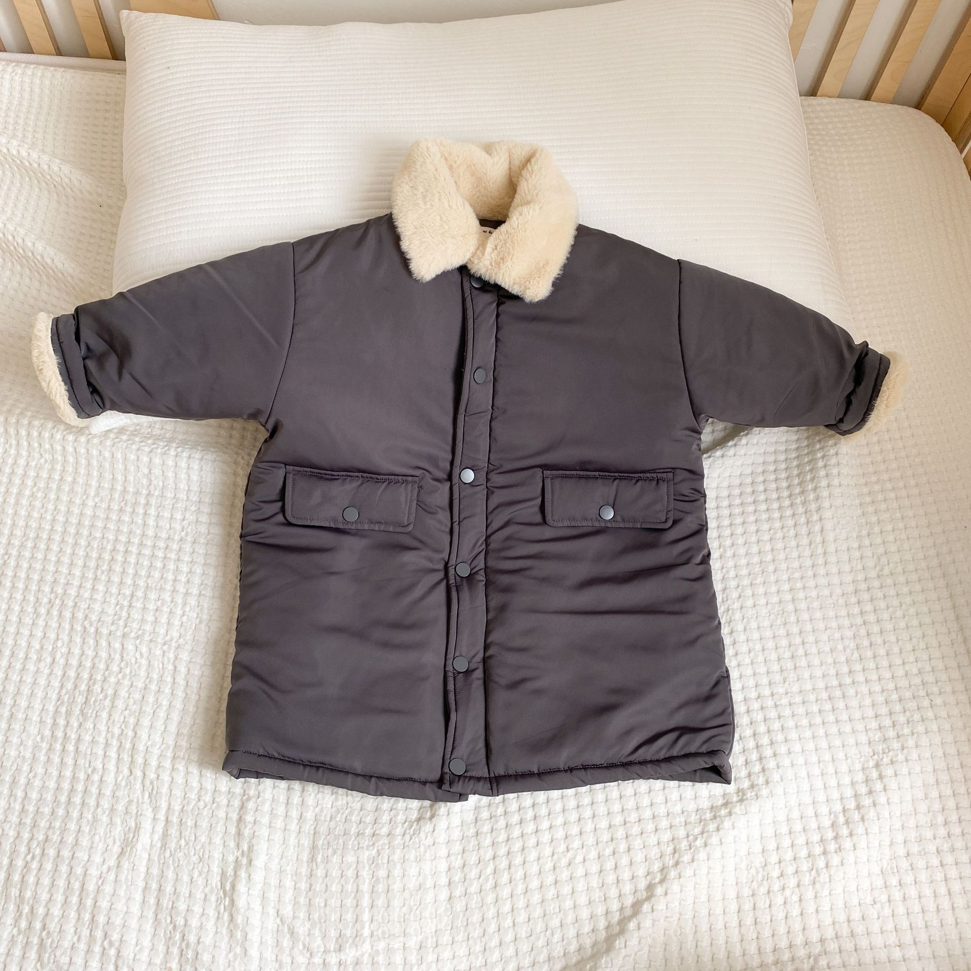 Thickened Fleece Lined Padded Kids Jacket Faux Rabbit Fur photo 5