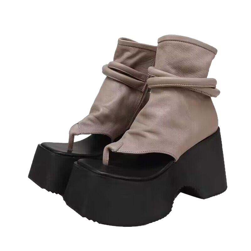 Women's Vintage-style Solid-color Thick-soled Flip-flop Heels photo 4