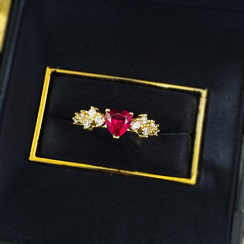 S925 Silver Gold-colored Blood-red Diamond-studded Ring For Women photo 4