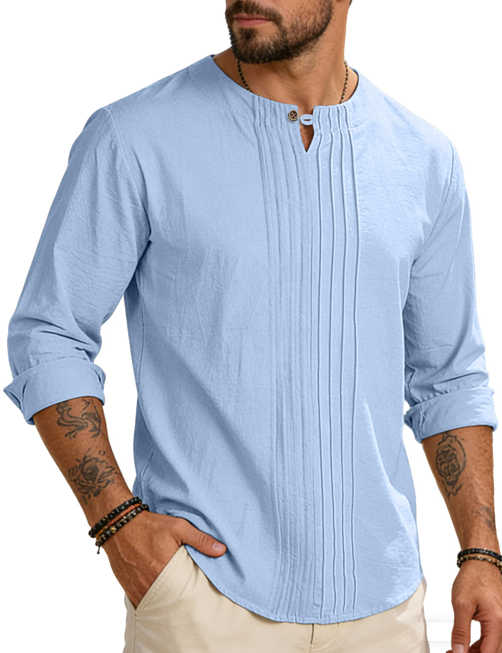 Men's Round-neck, Loose-fit Outerwear Pullover Shirt photo 5