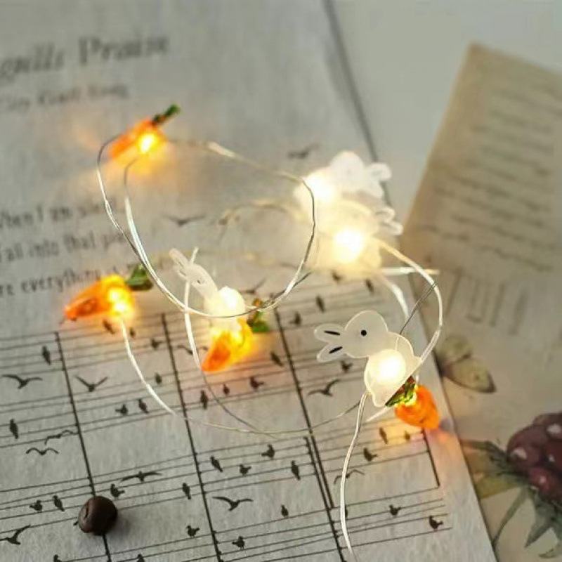 Rabbit Carrot Chick And Easter Egg Battery-Powered Copper Wire Lights For Easter Decorations photo 5