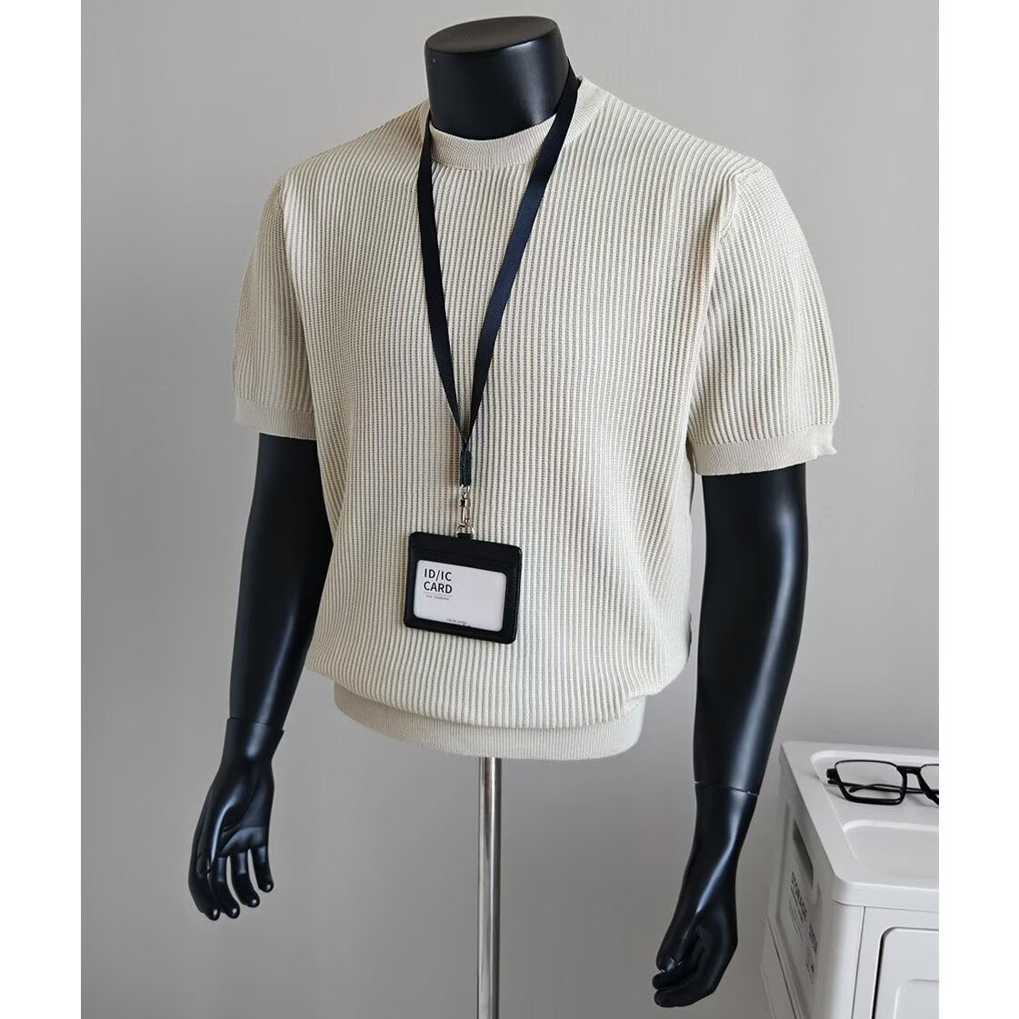 Men's Half-Neck Anti-Stripe Ice-Silk Short-Sleeve T-Shirt For Summer photo 3