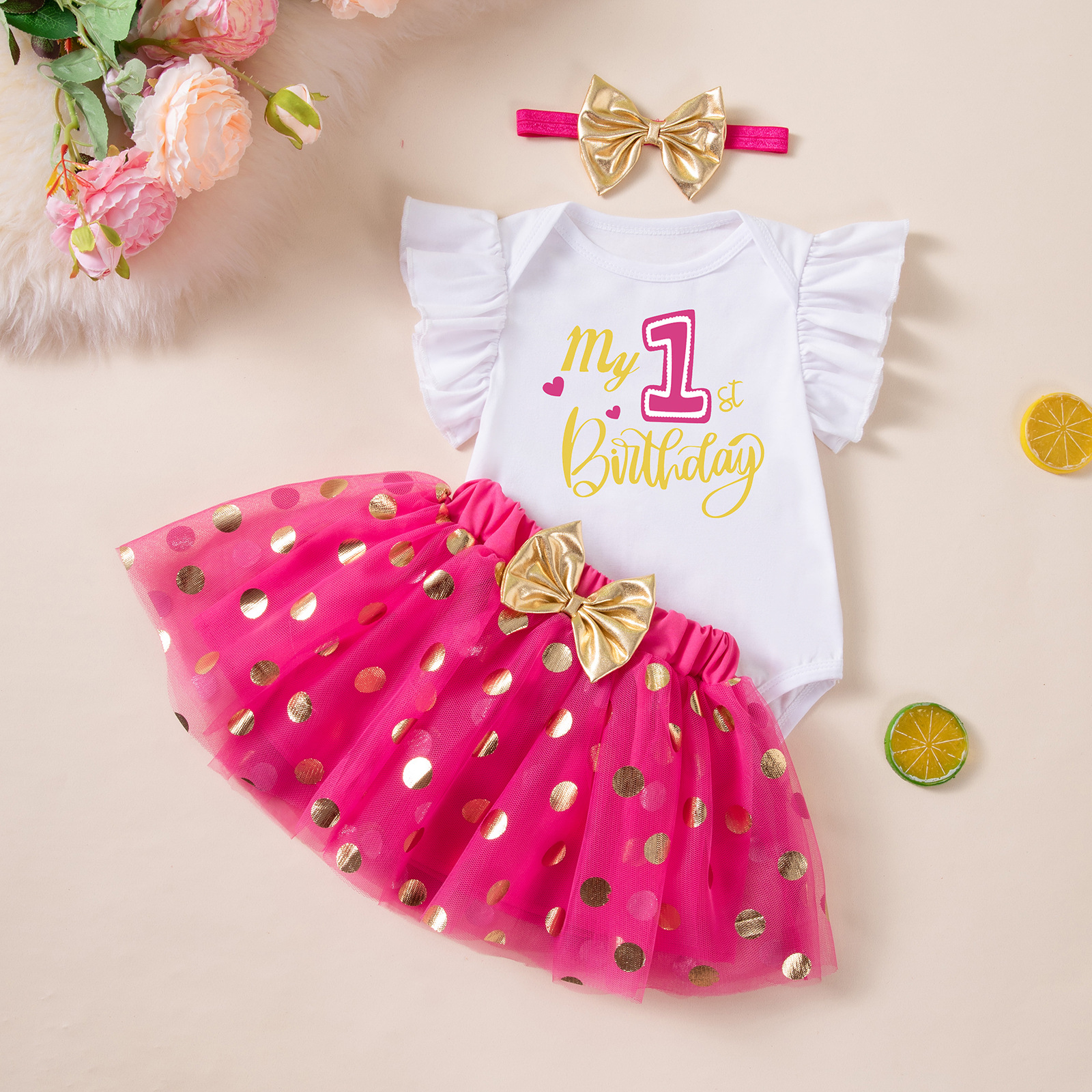 Girls' Puff-Sleeve Polka-Dot Dress Set photo 2