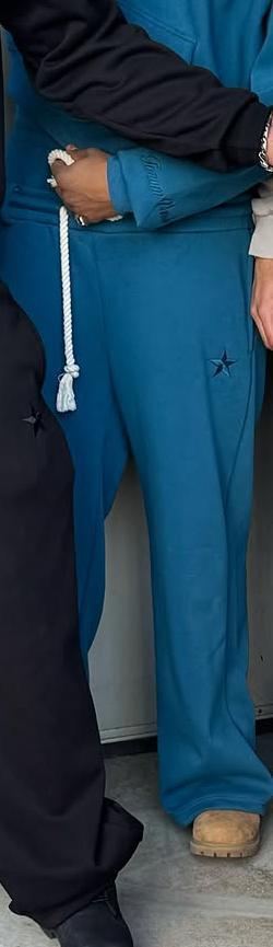 Trendy Double-waist Five-pointed Star Embroidery Couple Simple Casual Fake Two-piece Wide-leg Sweatpants photo 7