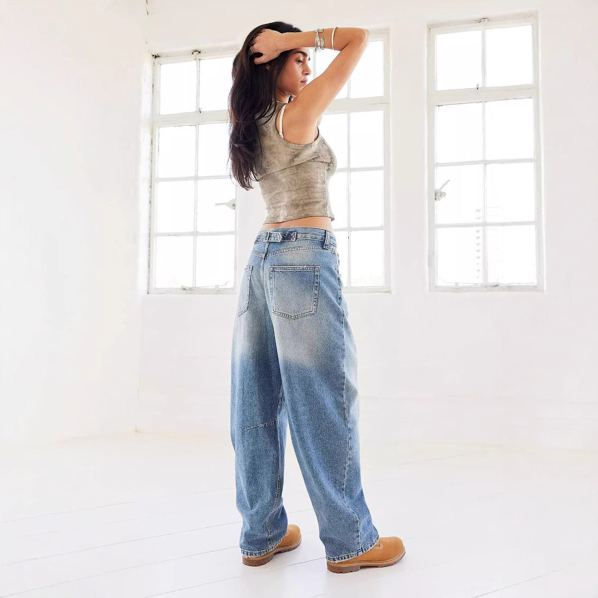 American-style Vintage Washed Distressed Loose-fit Wide-leg Jeans photo 6
