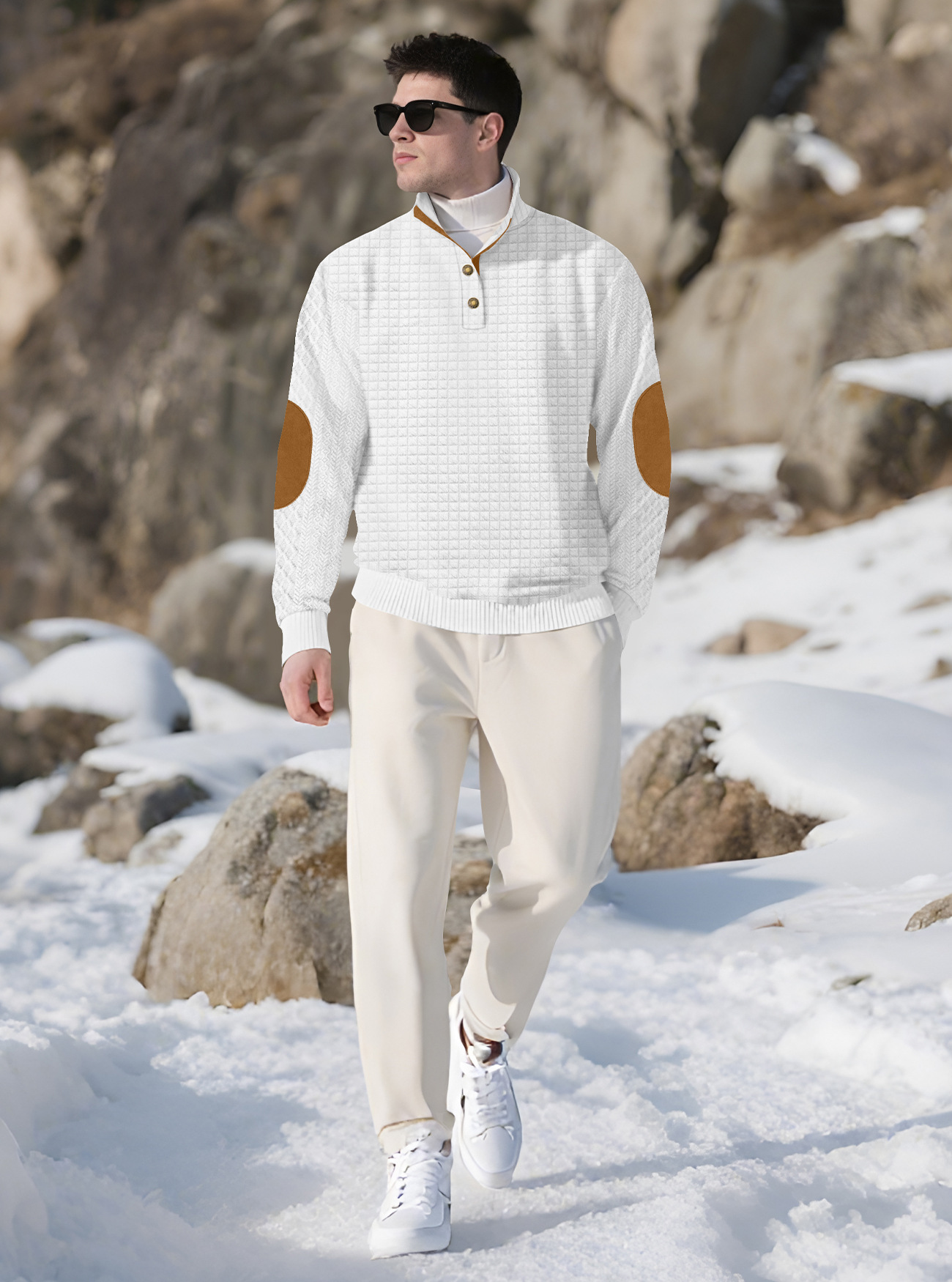 Men's Jacquard Knitted Casual Hoodie With A Stand-up Collar photo 7