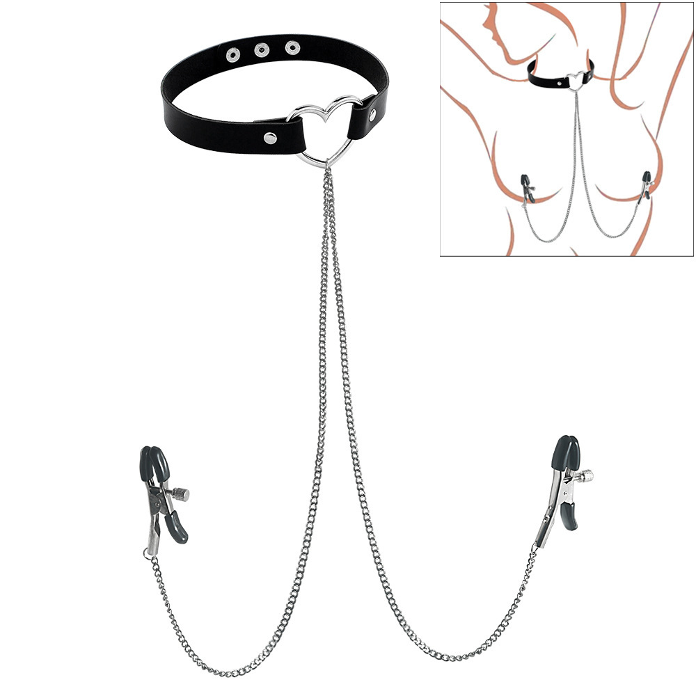 Dark-themed Nipple Clamps And Neck Ring Necklace Set For Couples photo 4