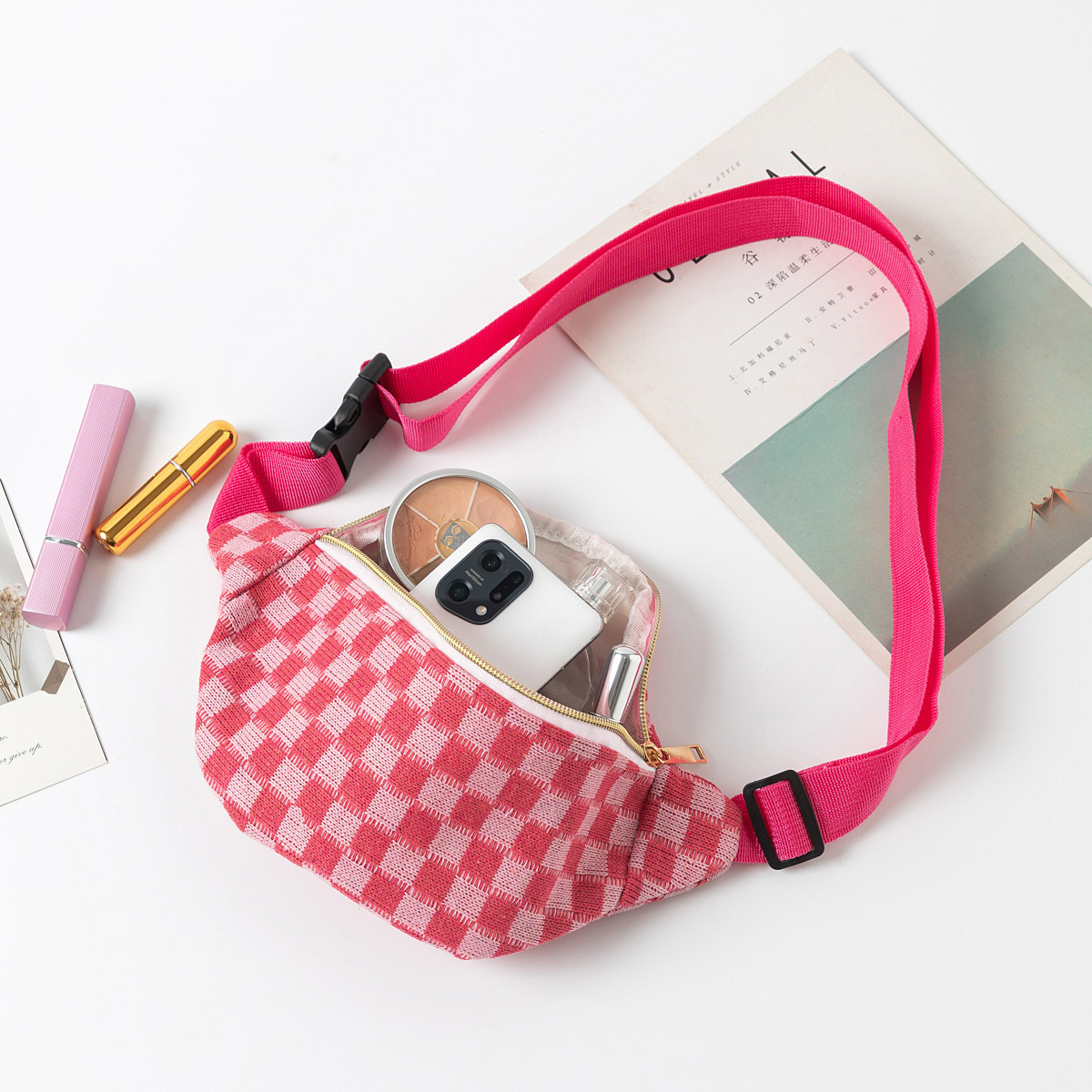Cross-border Fashion Unisex Plaid Waist Bag photo 6