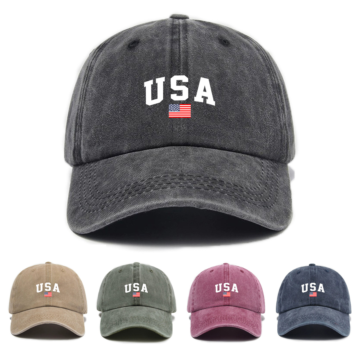 Letter-print Washed-and-distressed Soft-crown Vintage Baseball Cap photo 1