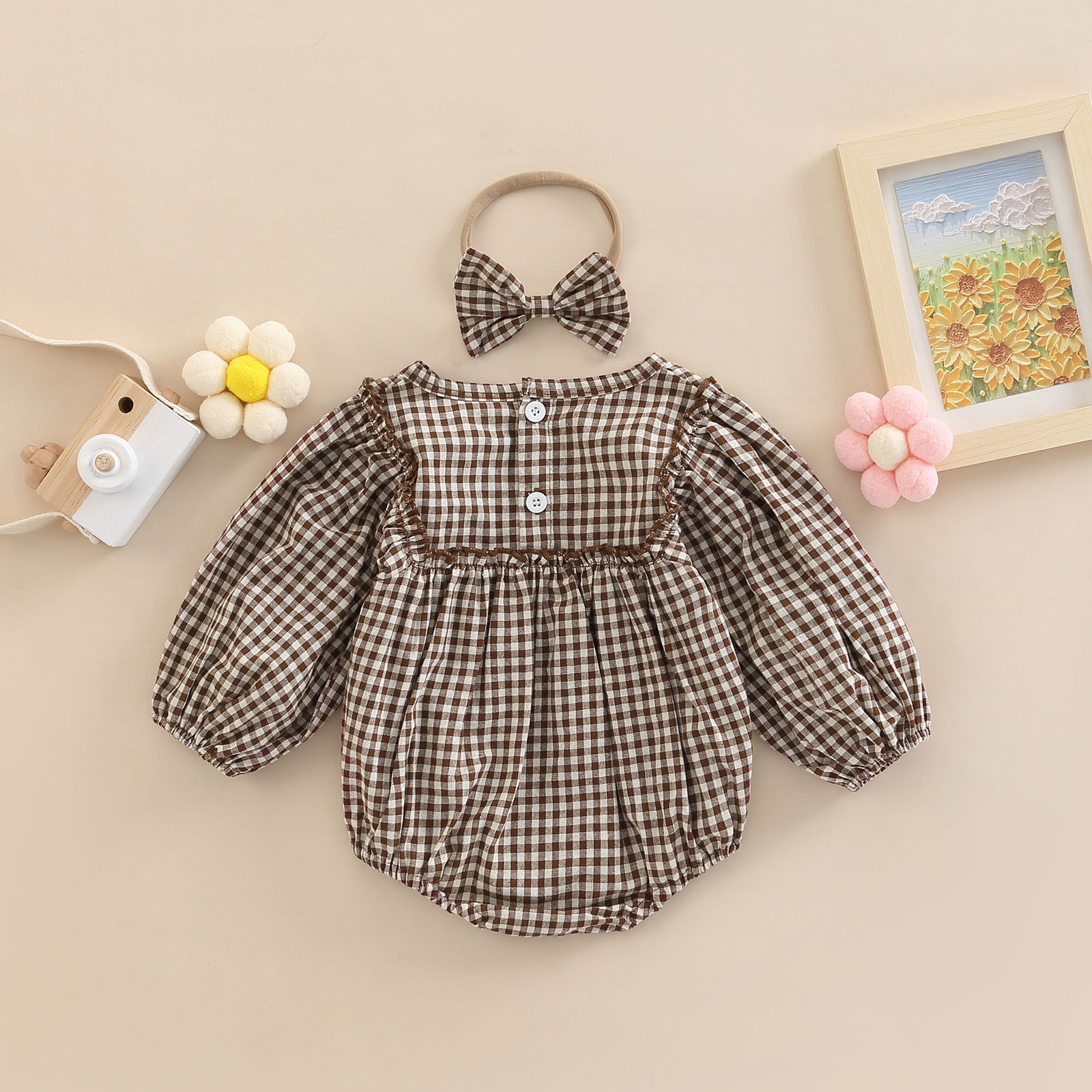 Simple Plaid-Print Long-Sleeve Outfit For Infants And Toddlers photo 5