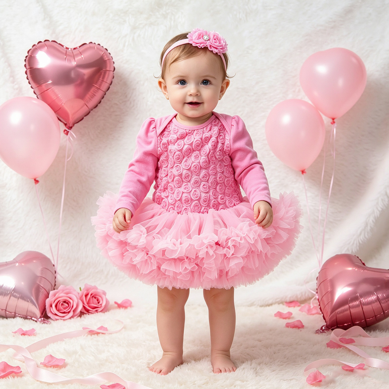 Solid-color Long-sleeve Romper Dress With A Rose Pattern photo 5