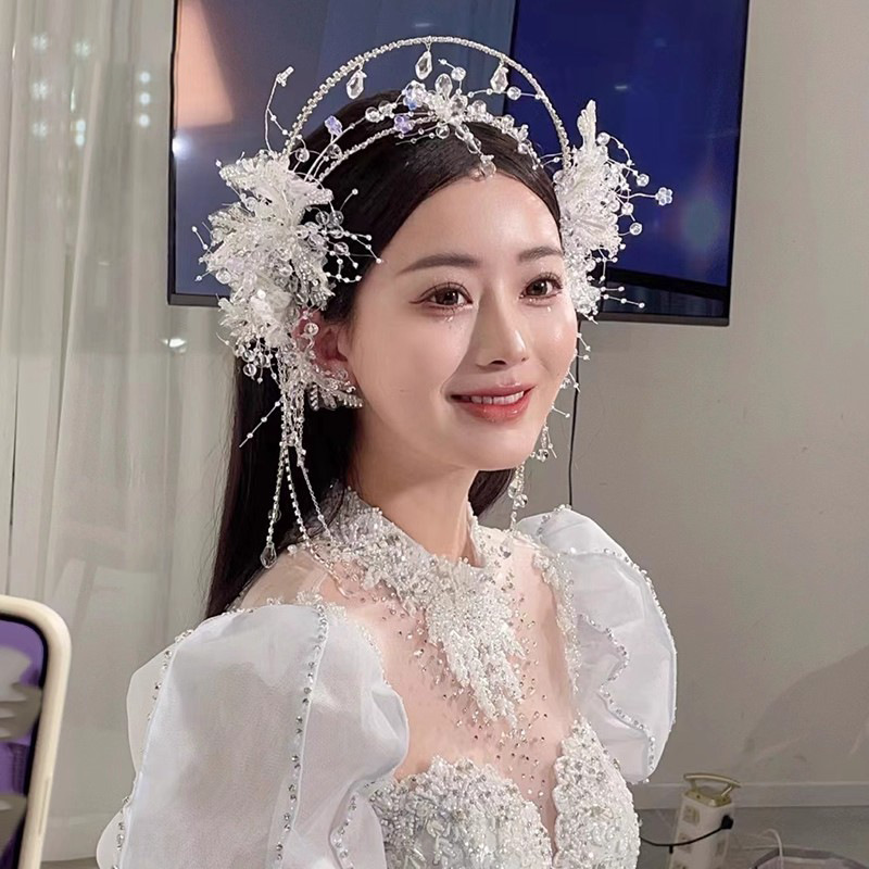 Bridal Crystal Forehead Pendant Headband Tassel Earrings photo 3
