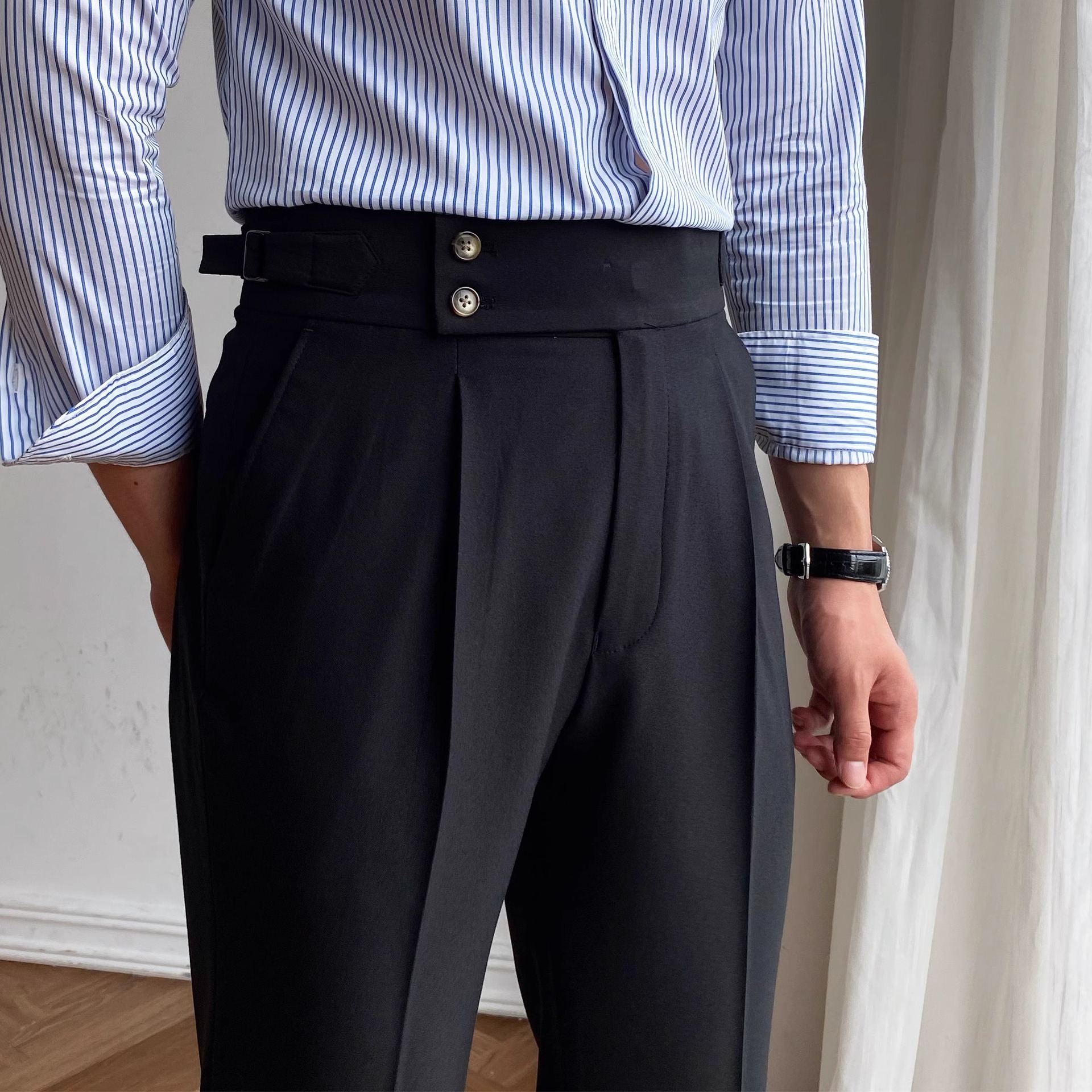 Italian-style Paris-button High-waisted Straight-leg Trousers photo 2