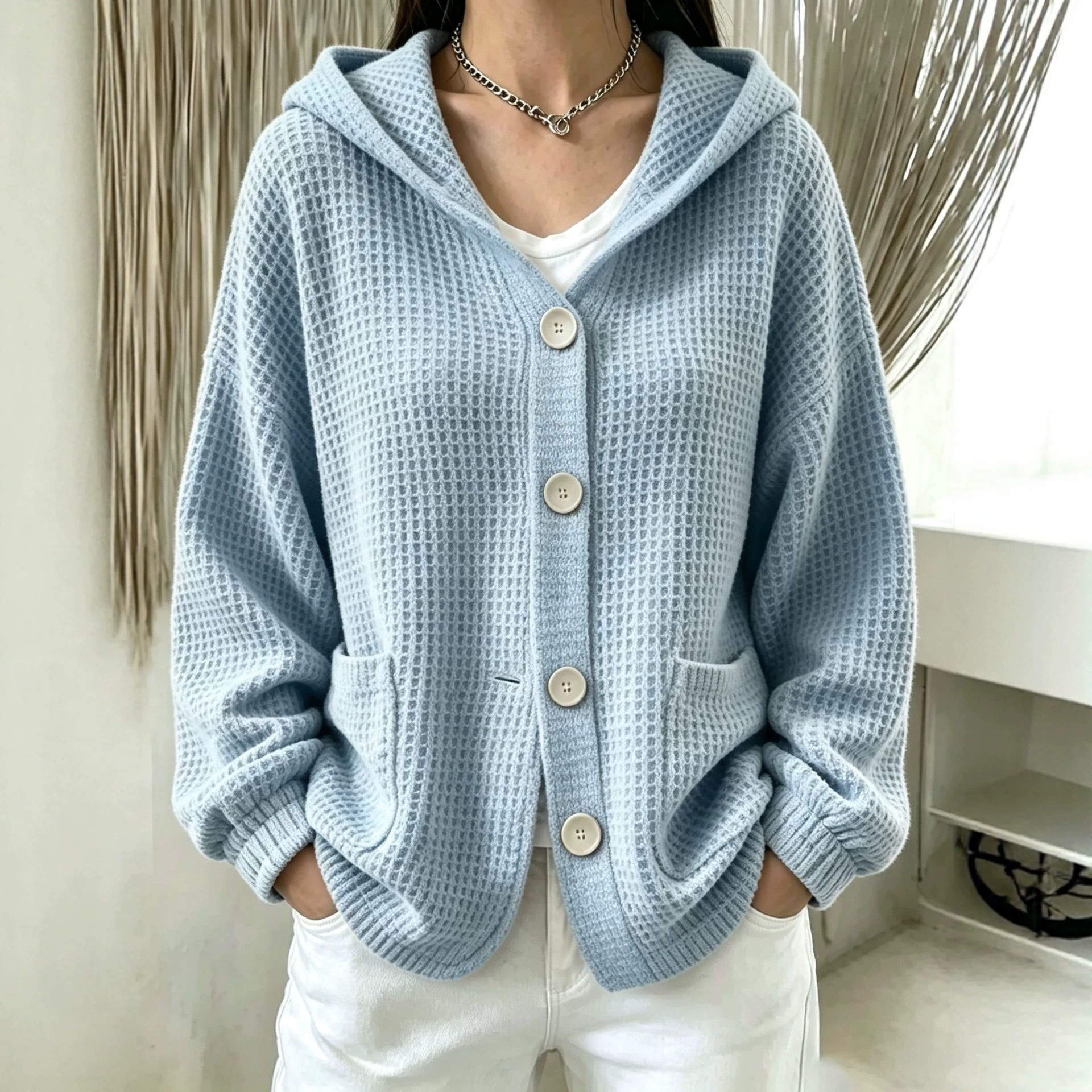 Women's Buttoned Hooded Jacket Top photo 1