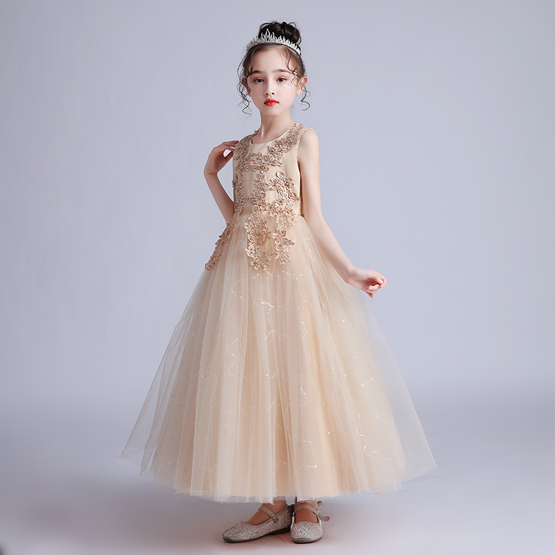 Children's Long Wedding Dress Fluffy Tulle Princess Gown photo 3